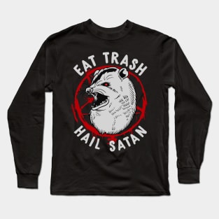 Eat Trash Hail Satan Occult Pentagram Possum design Long Sleeve T-Shirt